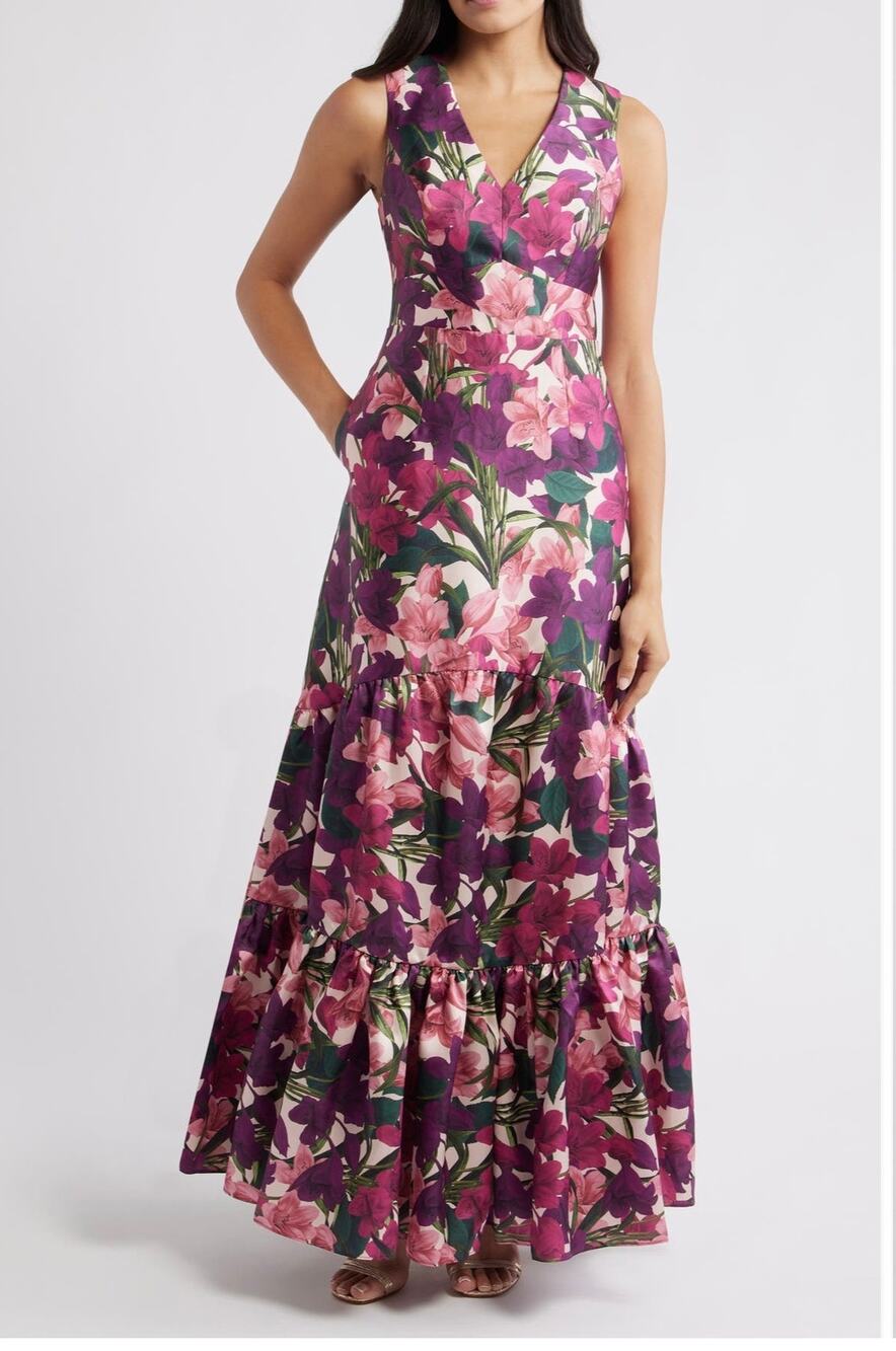 Sachin & Babi Rori Floral Mikado Gown - Sleeveless size 2 (New)